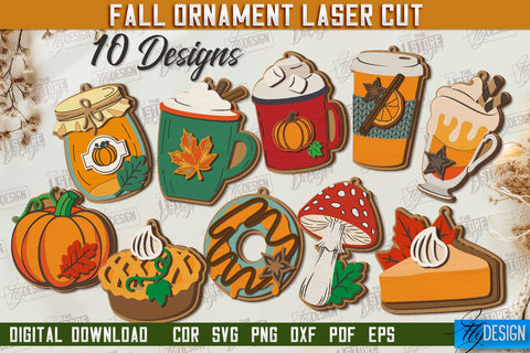 Fall Ornament Laser Cut Bundle, Autumn Hanging Signs SVG, Autumn Home Decor, Wall Decor SVG Fly Design 