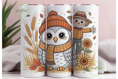 Fall Owl & Scarecrow 20oz Tumbler Wrap Sublimation PixelChick 
