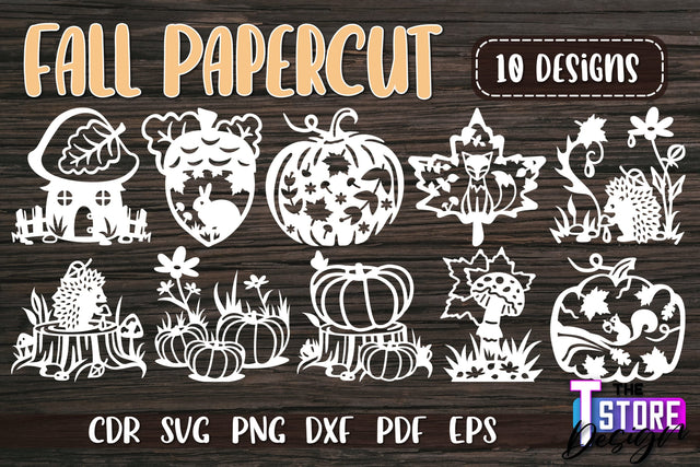 Fall Paper Cut Bundle | Autumn Symbols | Fall Season | Autumn Leaf | SVG Files SVG The T Store Design 
