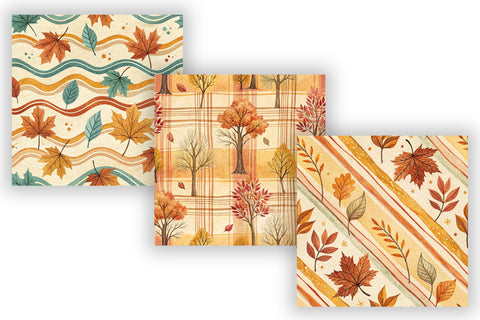 Fall Pattern Hand Drawn Cozy Paper, Seamless Watercolor Bundle Pack, Printable Scrapbook Paper, Autumn Stripe Plaid Design Collection Digital Pattern FloridPrintables 