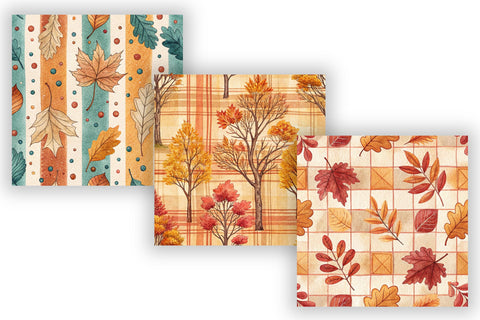 Fall Pattern Hand Drawn Cozy Paper, Seamless Watercolor Bundle Pack, Printable Scrapbook Paper, Autumn Stripe Plaid Design Collection Digital Pattern FloridPrintables 