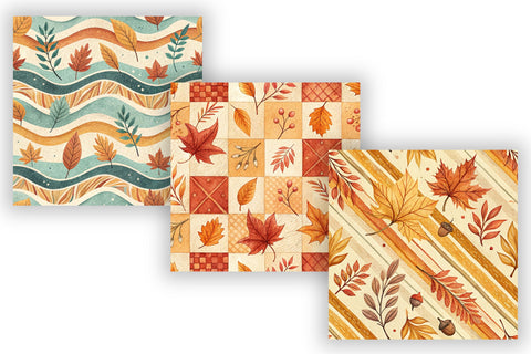 Fall Pattern Hand Drawn Cozy Paper, Seamless Watercolor Bundle Pack, Printable Scrapbook Paper, Autumn Stripe Plaid Design Collection Digital Pattern FloridPrintables 