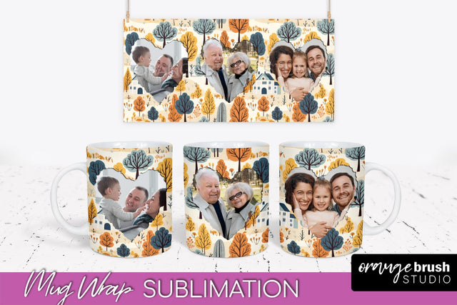 Fall Photo Frame Mug Wrap - Autumn Mug Sublimation Sublimation OrangeBrushStudio 
