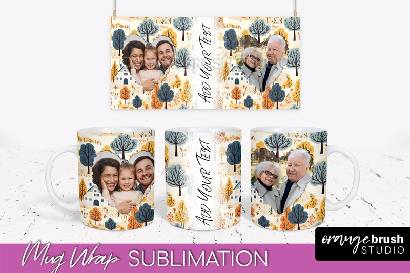 Fall Photo Frame Mug Wrap - Autumn Mug Sublimation Sublimation OrangeBrushStudio 