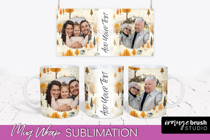 Fall Photo Frame Mug Wrap - Autumn Mug Sublimation Sublimation OrangeBrushStudio 