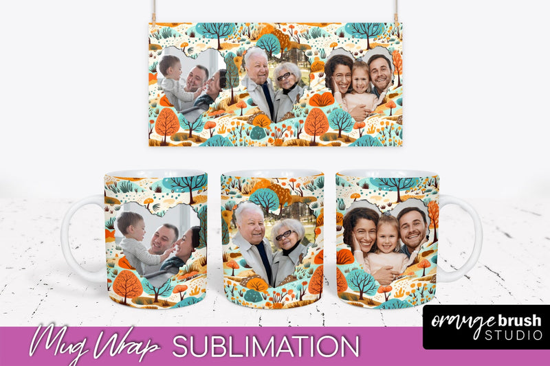 Fall Photo Frame Mug Wrap - Autumn Mug Sublimation Sublimation OrangeBrushStudio 