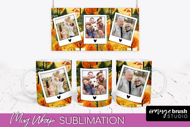 Fall Photo Frame Mug Wrap - Autumn Mug Sublimation Sublimation OrangeBrushStudio 