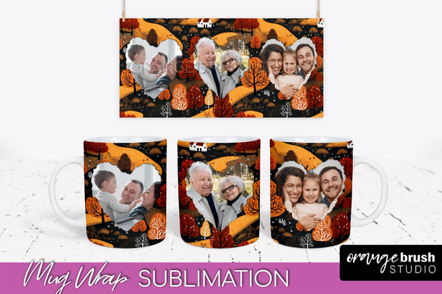 Fall Photo Frame Mug Wrap - Autumn Mug Sublimation Sublimation OrangeBrushStudio 
