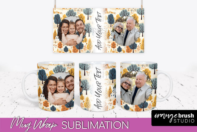 Fall Photo Frame Mug Wrap - Autumn Mug Sublimation Sublimation OrangeBrushStudio 
