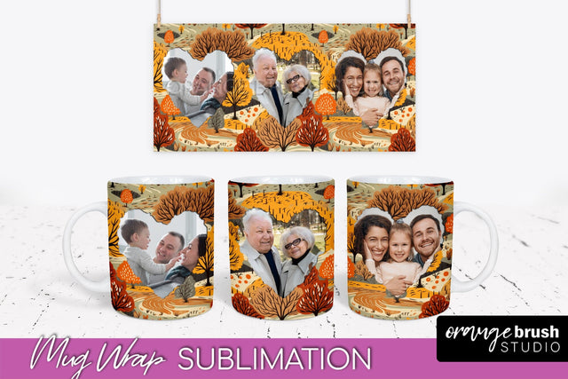 Fall Photo Frame Mug Wrap - Autumn Mug Sublimation Sublimation OrangeBrushStudio 