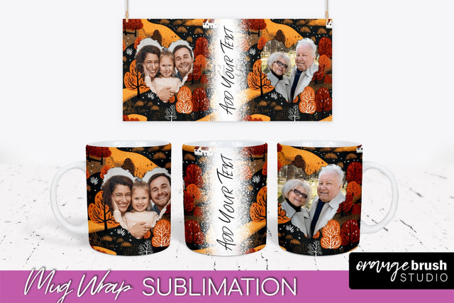 Fall Photo Frame Mug Wrap - Autumn Mug Sublimation Sublimation OrangeBrushStudio 