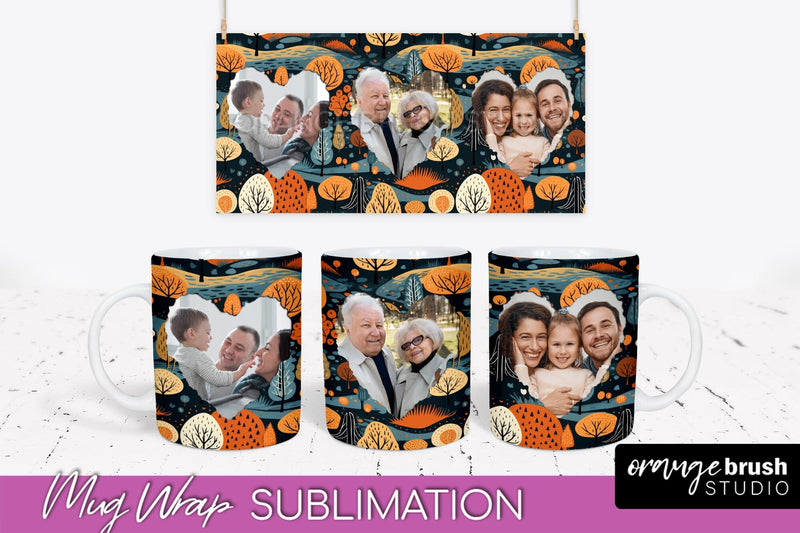 Fall Photo Frame Mug Wrap - Autumn Mug Sublimation Sublimation OrangeBrushStudio 