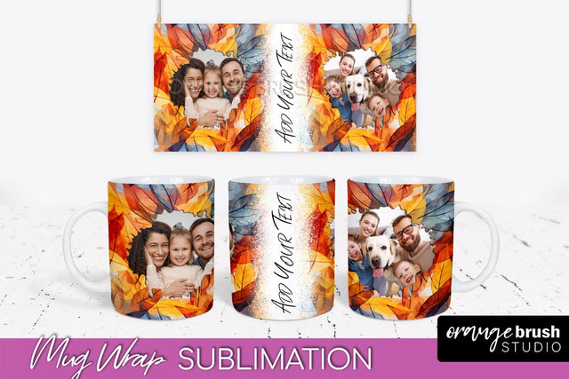 Fall Photo Frame Mug Wrap - Autumn Mug Sublimation Sublimation OrangeBrushStudio 