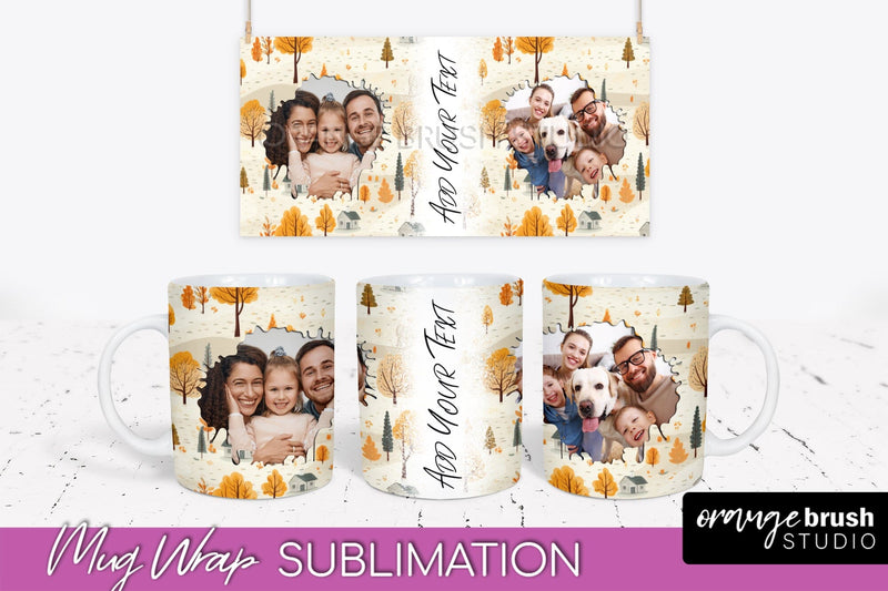 Fall Photo Frame Mug Wrap - Autumn Mug Sublimation Sublimation OrangeBrushStudio 