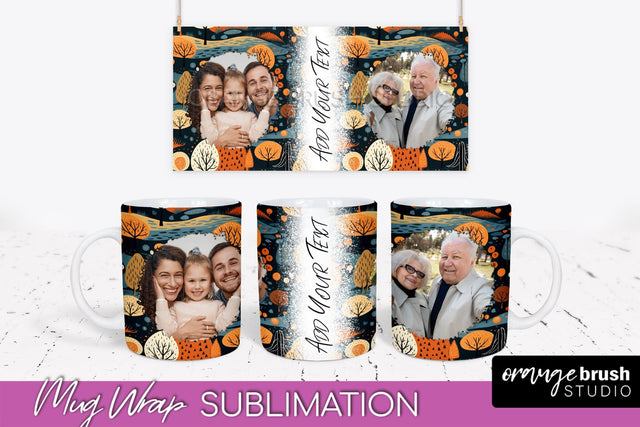 Fall Photo Frame Mug Wrap - Autumn Mug Sublimation Sublimation OrangeBrushStudio 