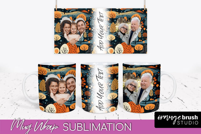 Fall Photo Frame Mug Wrap - Autumn Mug Sublimation Sublimation OrangeBrushStudio 