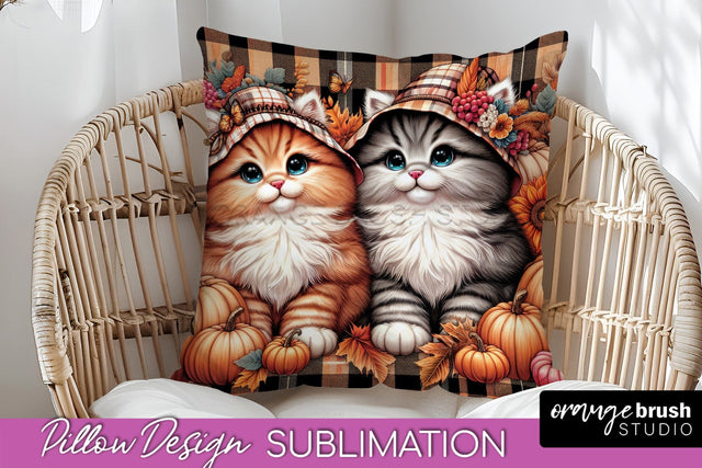 Fall Pillow Cover - Autumn Cute Cat Pillow Sublimation Sublimation OrangeBrushStudio 