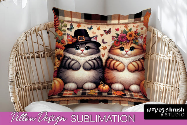 Fall Pillow Cover - Autumn Cute Cat Pillow Sublimation Sublimation OrangeBrushStudio 