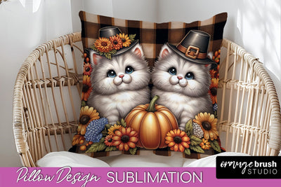 Fall Pillow Cover - Autumn Cute Cat Pillow Sublimation Sublimation OrangeBrushStudio 