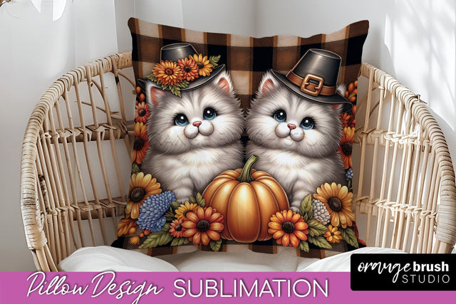 Fall Pillow Cover - Autumn Cute Cat Pillow Sublimation Sublimation OrangeBrushStudio 