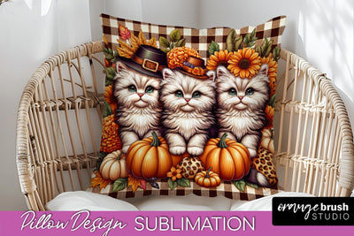 Fall Pillow Cover - Autumn Cute Cat Pillow Sublimation Sublimation OrangeBrushStudio 