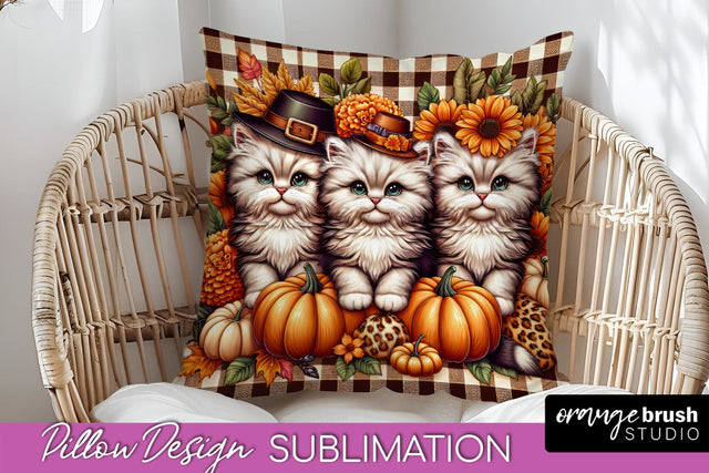 Fall Pillow Cover - Autumn Cute Cat Pillow Sublimation Sublimation OrangeBrushStudio 