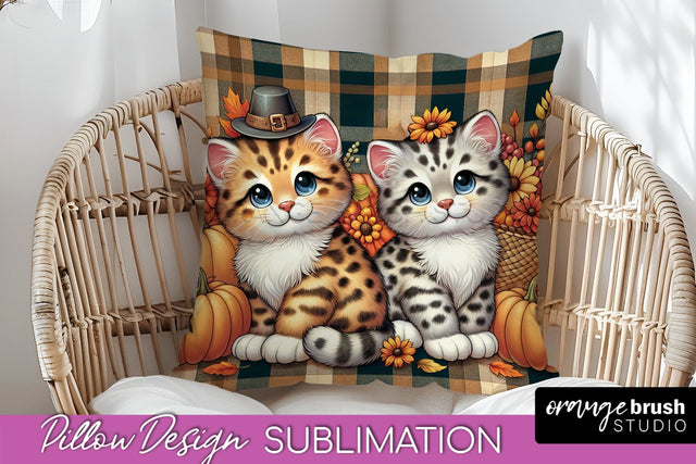 Fall Pillow Cover - Autumn Cute Cat Pillow Sublimation Sublimation OrangeBrushStudio 