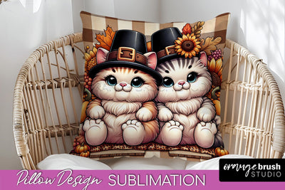 Fall Pillow Cover - Autumn Cute Cat Pillow Sublimation Sublimation OrangeBrushStudio 