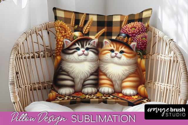 Fall Pillow Cover - Autumn Cute Cat Pillow Sublimation Sublimation OrangeBrushStudio 