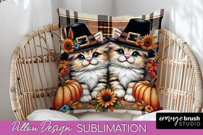 Fall Pillow Cover - Autumn Cute Cat Pillow Sublimation Sublimation OrangeBrushStudio 