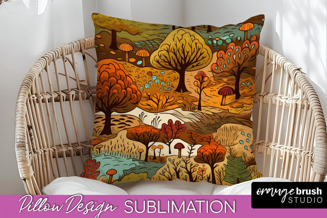 Fall Pillow Cover - Autumn Forest Pillow Sublimation Sublimation OrangeBrushStudio 
