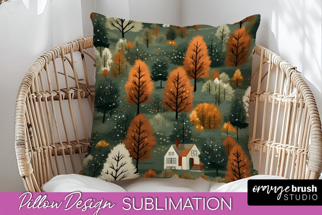 Fall Pillow Cover - Autumn Forest Pillow Sublimation Sublimation OrangeBrushStudio 