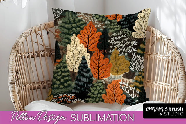 Fall Pillow Cover - Autumn Forest Pillow Sublimation Sublimation OrangeBrushStudio 