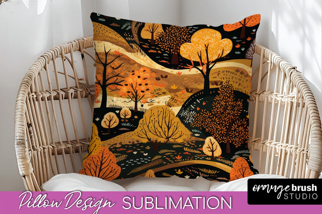 Fall Pillow Cover - Autumn Forest Pillow Sublimation Sublimation OrangeBrushStudio 