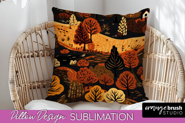 Fall Pillow Cover - Autumn Forest Pillow Sublimation Sublimation OrangeBrushStudio 