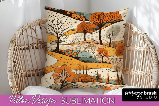 Fall Pillow Cover - Autumn Forest Pillow Sublimation Sublimation OrangeBrushStudio 