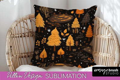 Fall Pillow Cover - Autumn Forest Pillow Sublimation Sublimation OrangeBrushStudio 