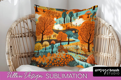 Fall Pillow Cover - Autumn Forest Pillow Sublimation Sublimation OrangeBrushStudio 