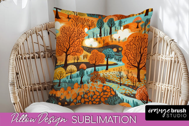 Fall Pillow Cover - Autumn Forest Pillow Sublimation Sublimation OrangeBrushStudio 