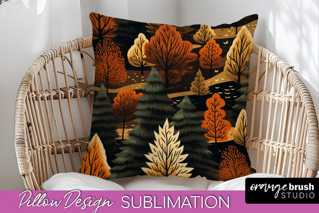 Fall Pillow Cover - Autumn Forest Pillow Sublimation Sublimation OrangeBrushStudio 