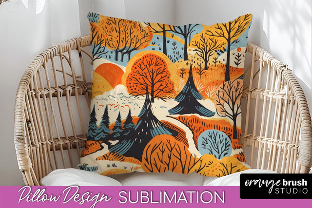 Fall Pillow Cover - Autumn Forest Pillow Sublimation Sublimation OrangeBrushStudio 