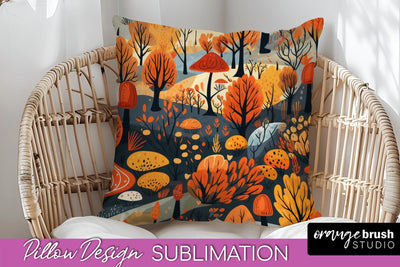 Fall Pillow Cover - Autumn Forest Pillow Sublimation Sublimation OrangeBrushStudio 