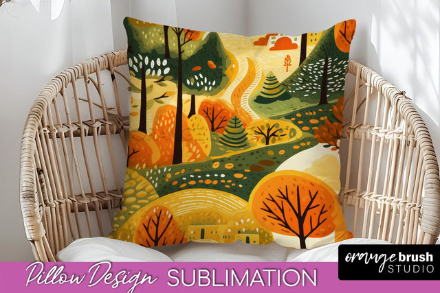 Fall Pillow Cover - Autumn Forest Pillow Sublimation Sublimation OrangeBrushStudio 