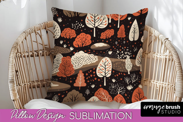 Fall Pillow Cover - Autumn Forest Pillow Sublimation Sublimation OrangeBrushStudio 