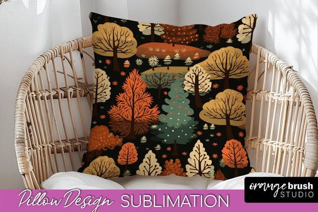 Fall Pillow Cover - Autumn Forest Pillow Sublimation Sublimation OrangeBrushStudio 