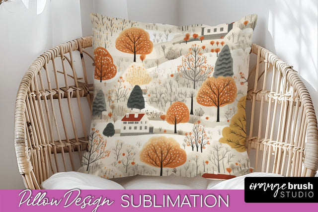 Fall Pillow Cover - Autumn Forest Pillow Sublimation Sublimation OrangeBrushStudio 