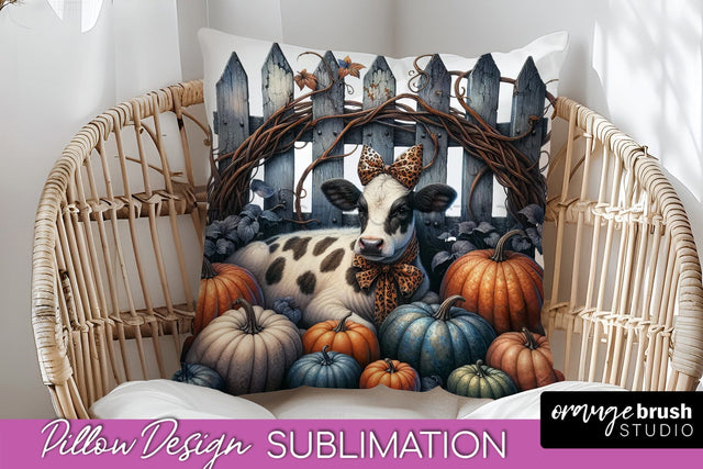 Fall Pillow Cover - Cow Pillow Sublimation Design Sublimation OrangeBrushStudio 