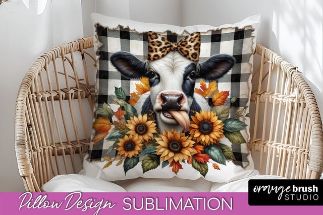 Fall Pillow Cover - Cow Pillow Sublimation Design Sublimation OrangeBrushStudio 