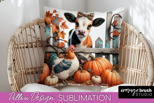 Fall Pillow Cover - Cow Pillow Sublimation Design Sublimation OrangeBrushStudio 