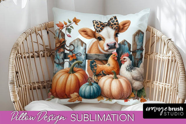 Fall Pillow Cover - Cow Pillow Sublimation Design Sublimation OrangeBrushStudio 